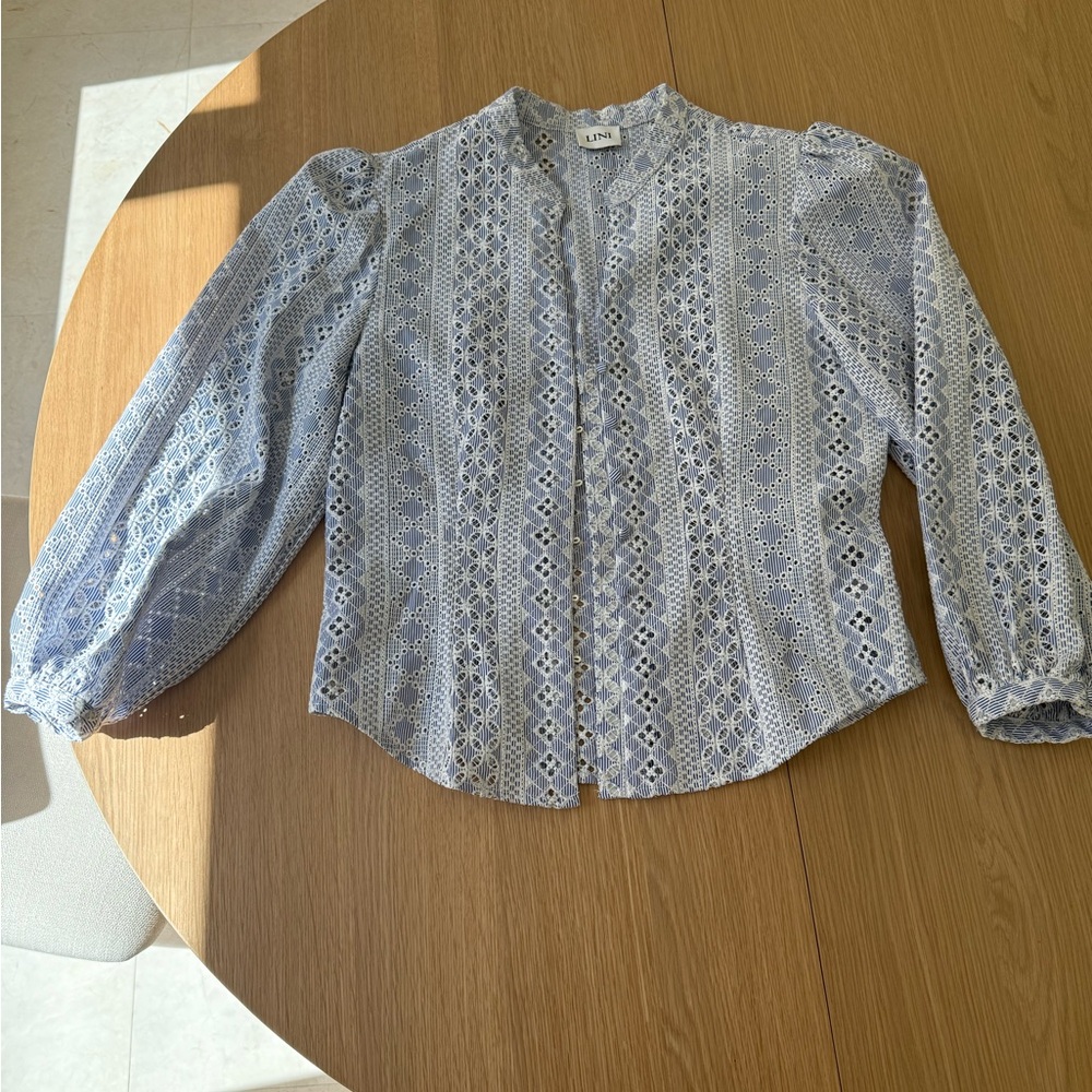 Light Blue Lace Patterned Blouse